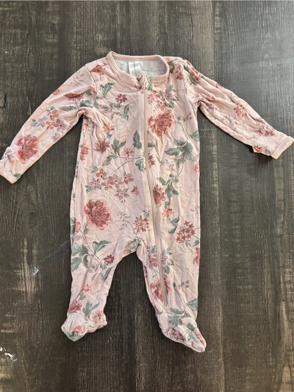 Floral Zip-Front Footie One-Piece in Soft Pink